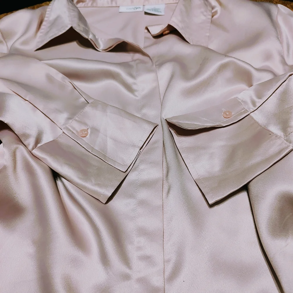 🌷🩷🌷 Gorgeous Baby Petal Powder Pink Silky Soft Satin Blouse Top - 16 - Picture 10 of 16